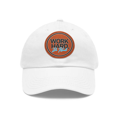 Work Hard Be Kind Black Circle Hat with Leather Patch