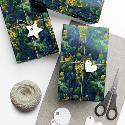 Neighborhood Collage Van Gogh Style Gift Wrap