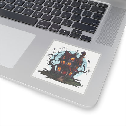 Creepy House Orange Windows Red Roof Sticker