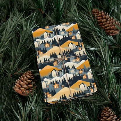 Modern Mountain Houses Flat Style Gift Wrap