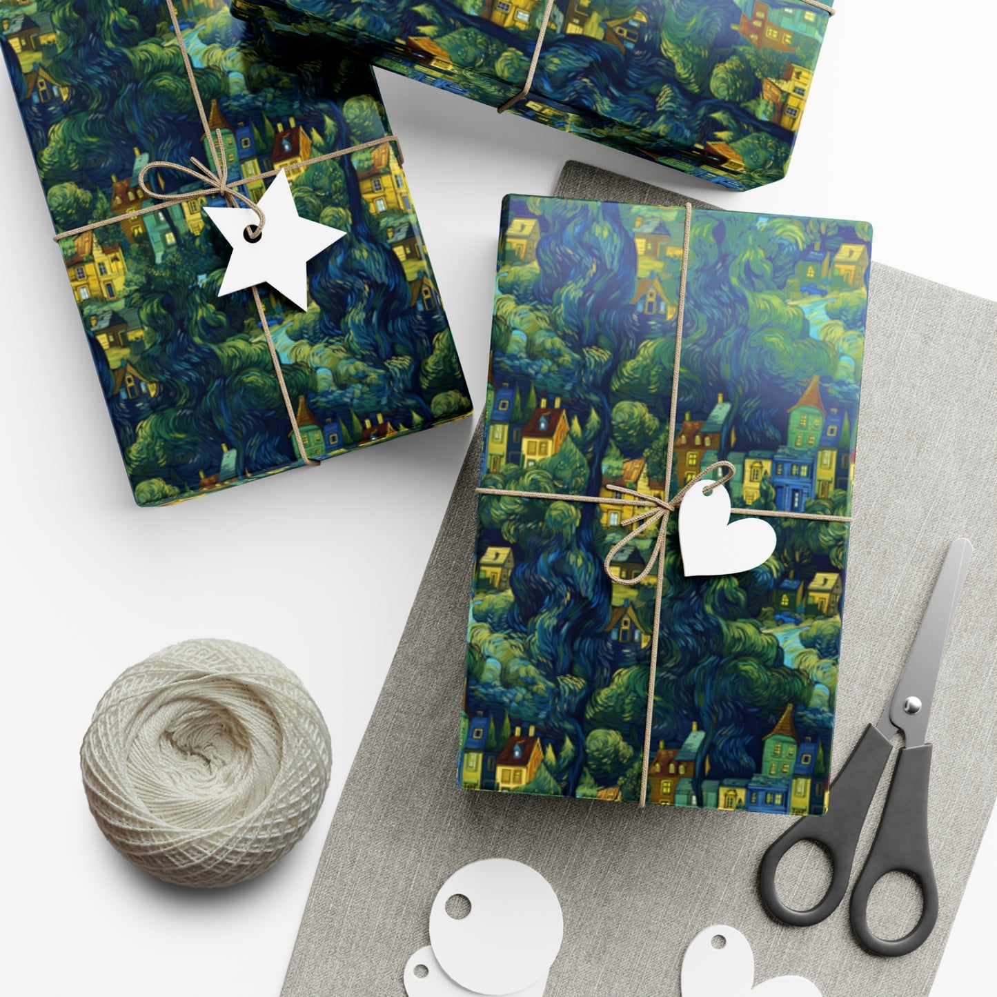 Neighborhood Collage Van Gogh Style Gift Wrap