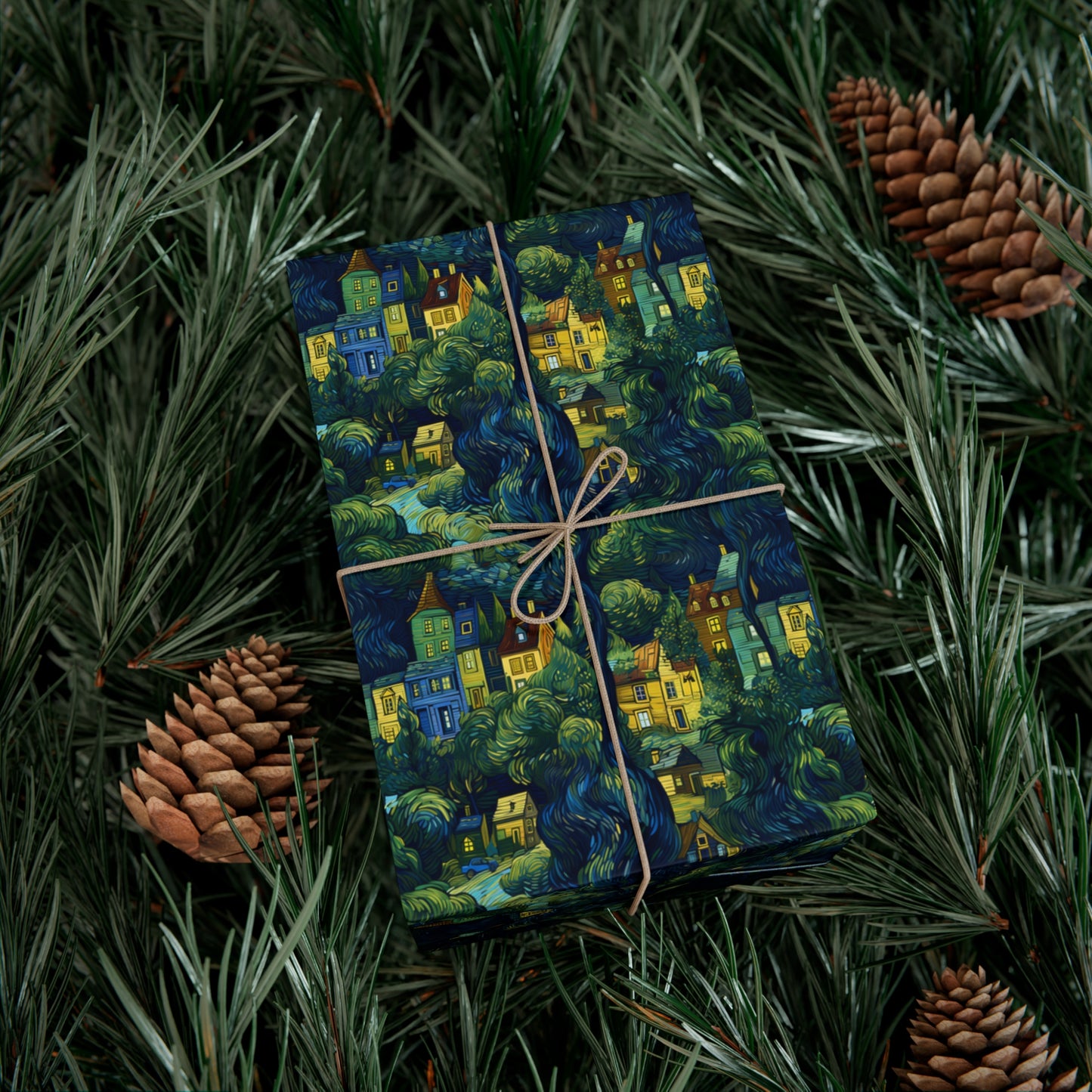 Neighborhood Collage Van Gogh Style Gift Wrap