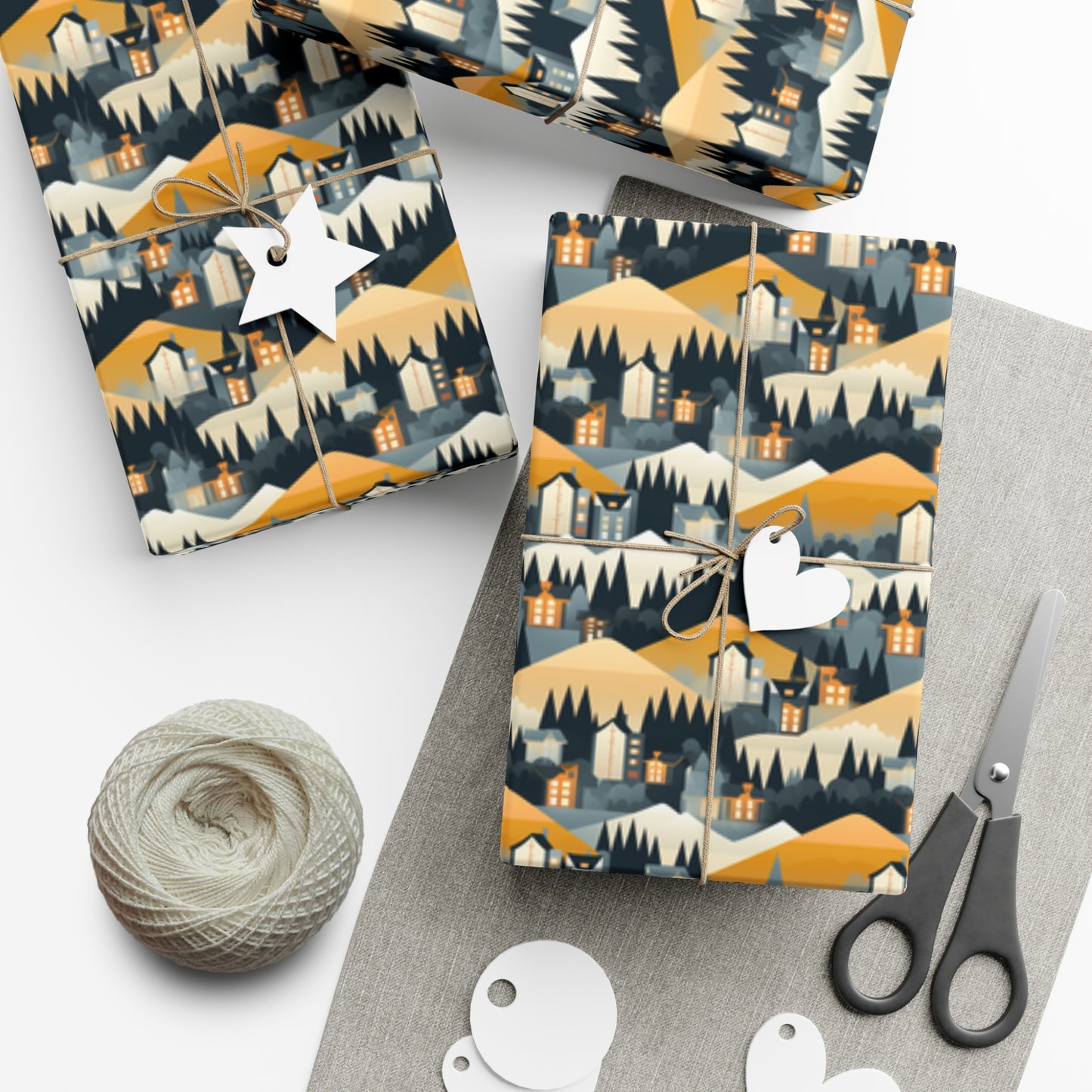 Modern Mountain Houses Flat Style Gift Wrap