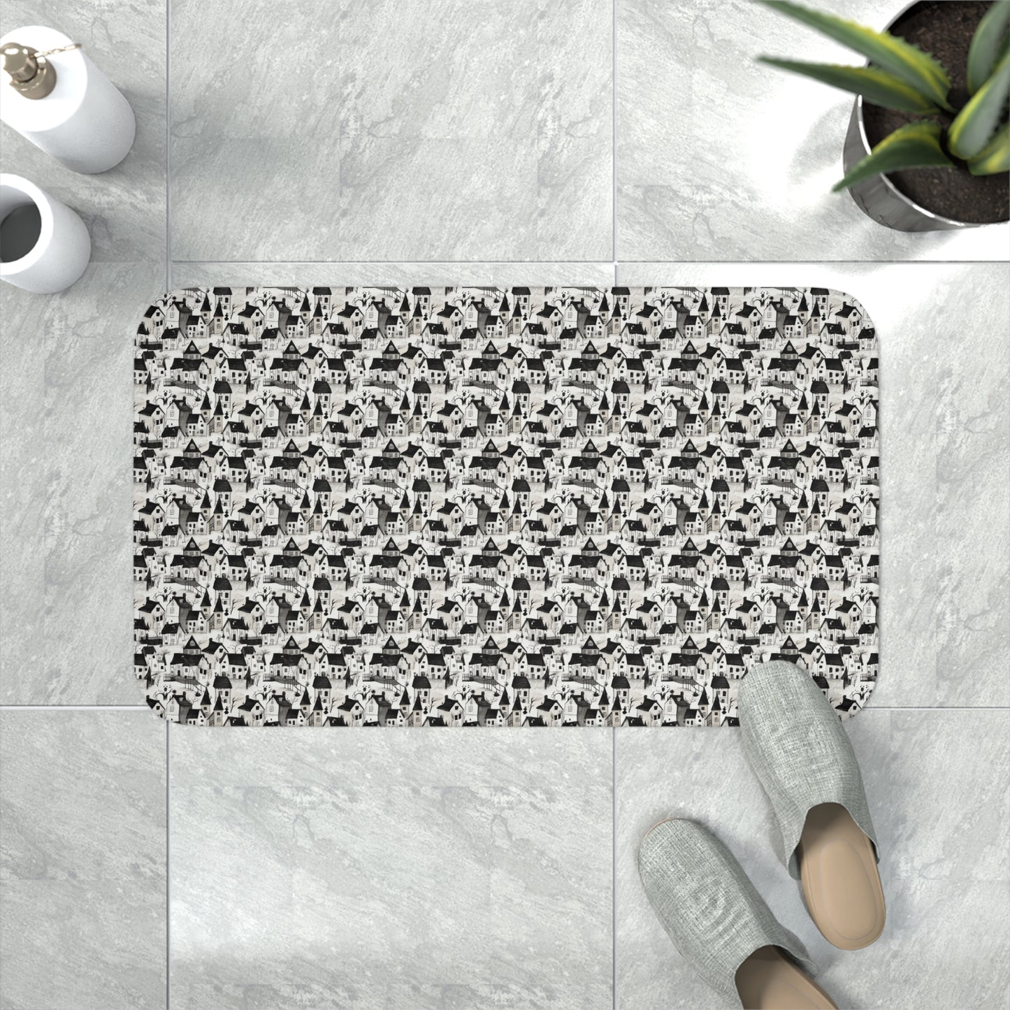 White Charcoal Neighborhood Memory Foam Bath Mat