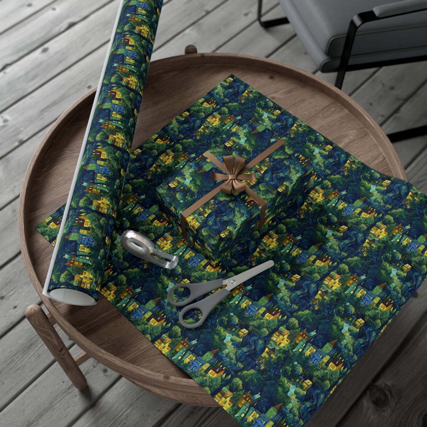 Neighborhood Collage Van Gogh Style Gift Wrap