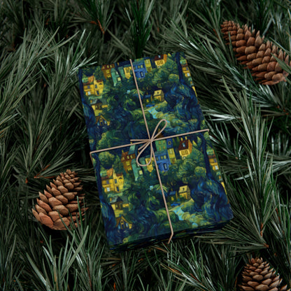 Neighborhood Collage Van Gogh Style Gift Wrap