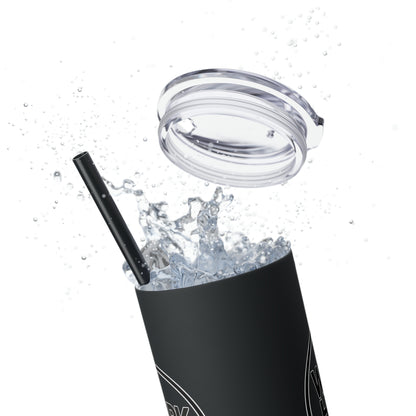 Work Hard Be Kind Black Circle Skinny Tumbler with Straw