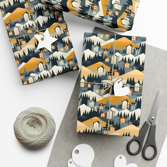 Modern Mountain Houses Flat Style Gift Wrap