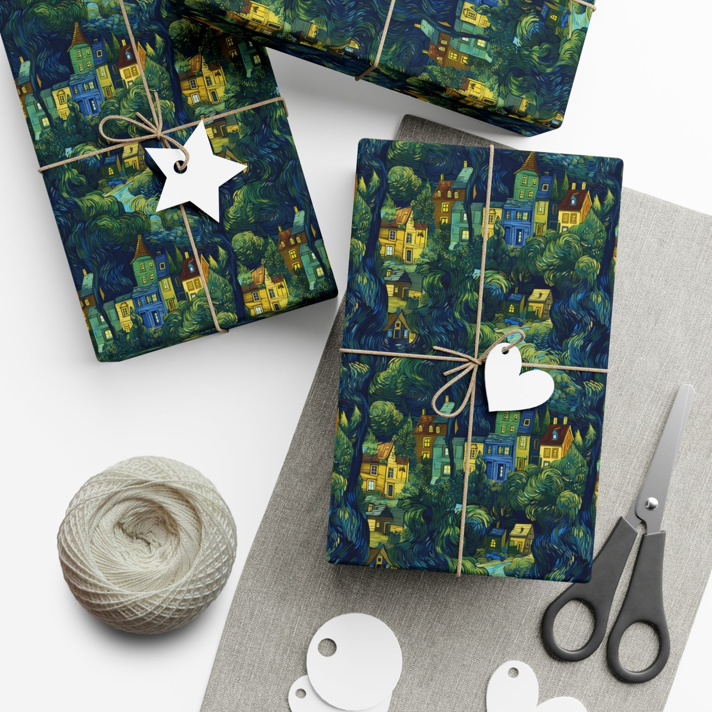 Neighborhood Collage Van Gogh Style Gift Wrap