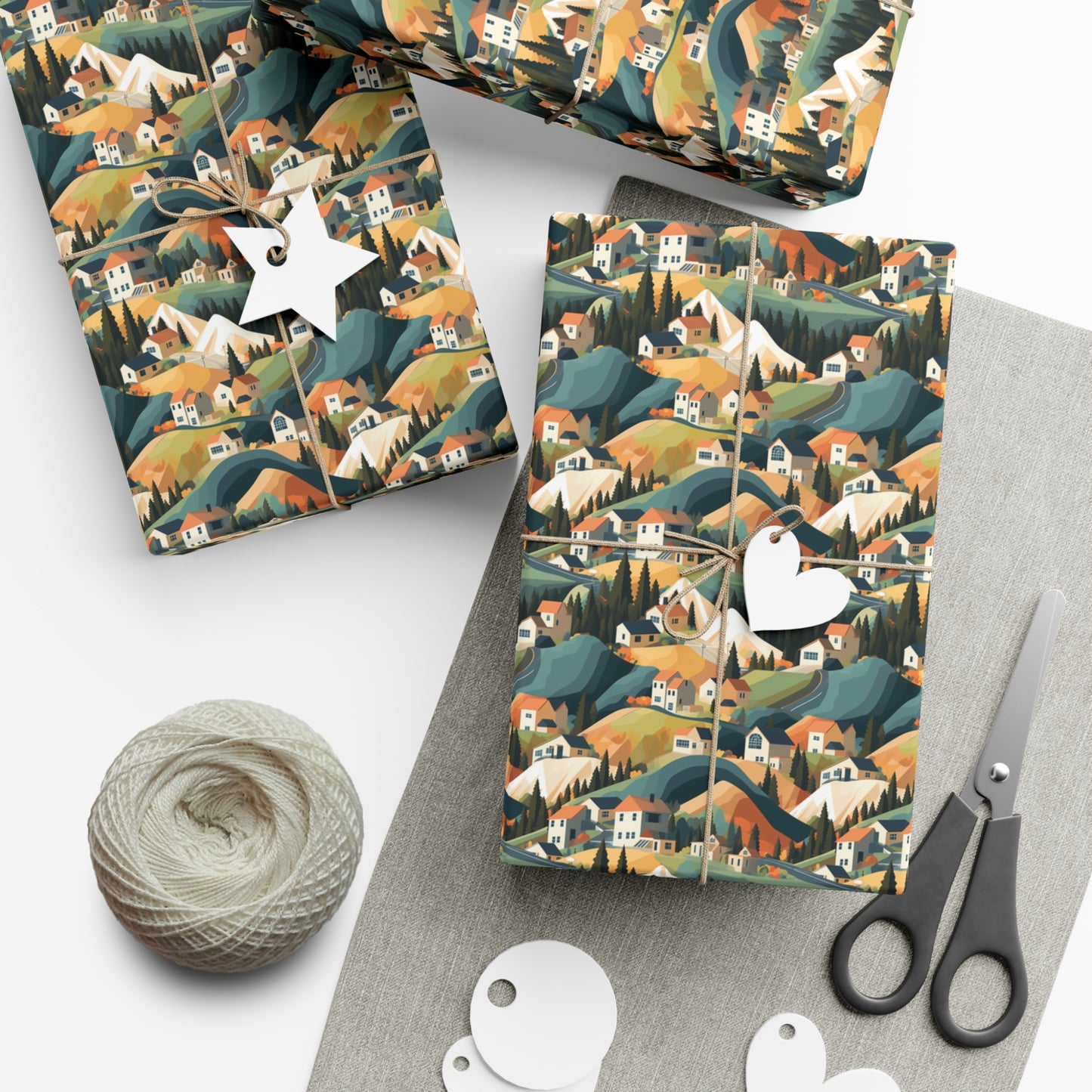 Modern Mountain Houses Pastel Gift Wrap