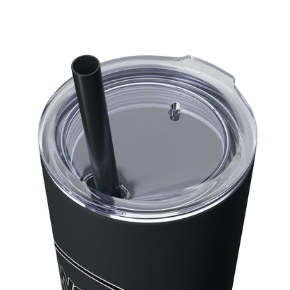 Work Hard Be Kind Black Circle Skinny Tumbler with Straw