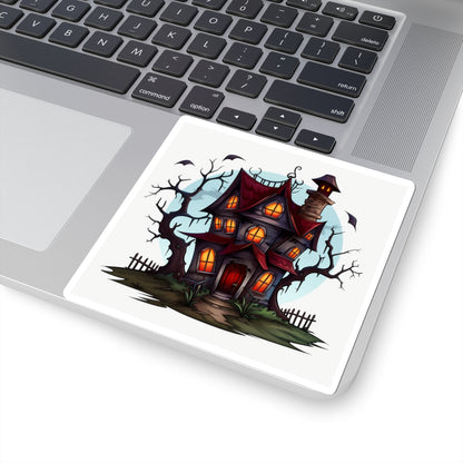 Creepy House Orange Windows Red Roof Sticker