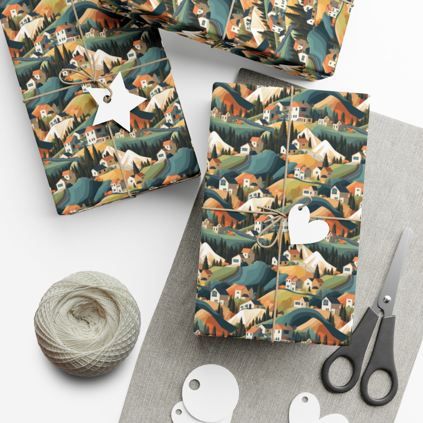 Modern Mountain Houses Pastel Gift Wrap