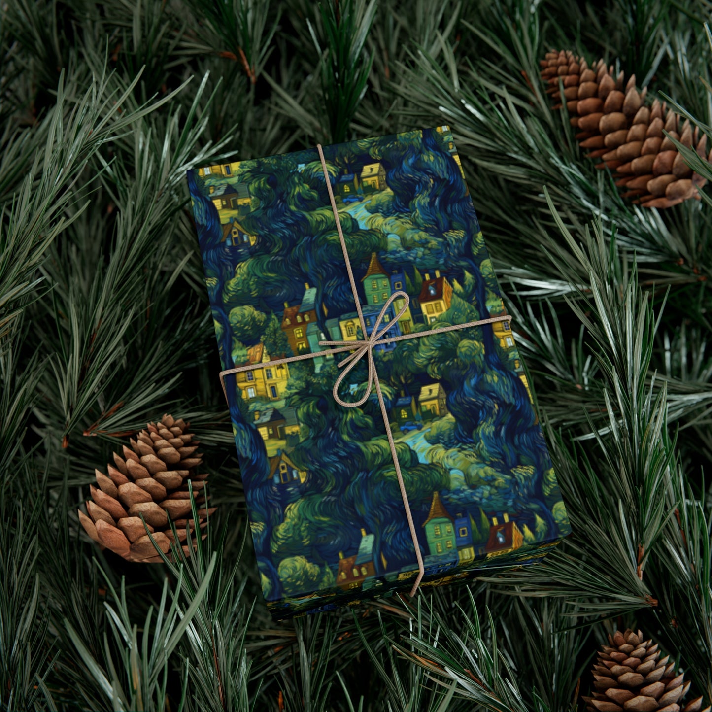 Neighborhood Collage Van Gogh Style Gift Wrap