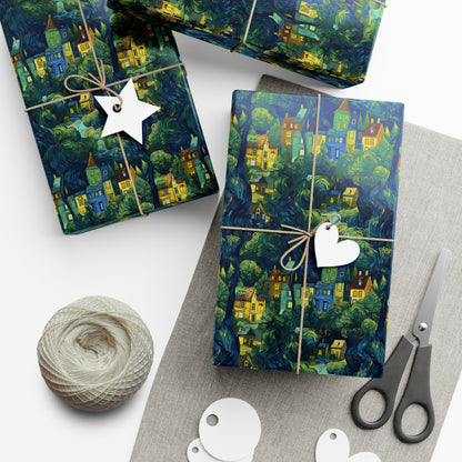 Neighborhood Collage Van Gogh Style Gift Wrap