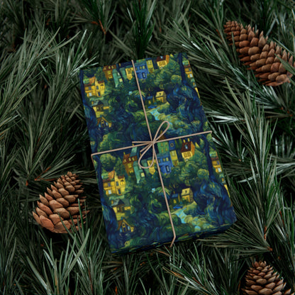 Neighborhood Collage Van Gogh Style Gift Wrap