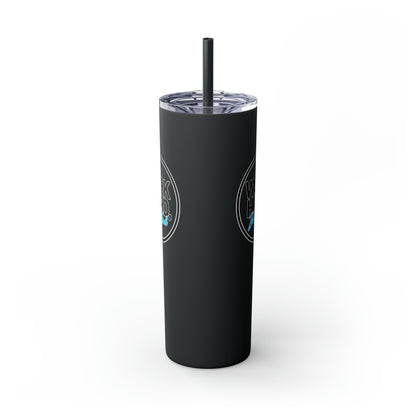 Work Hard Be Kind Black Circle Skinny Tumbler with Straw