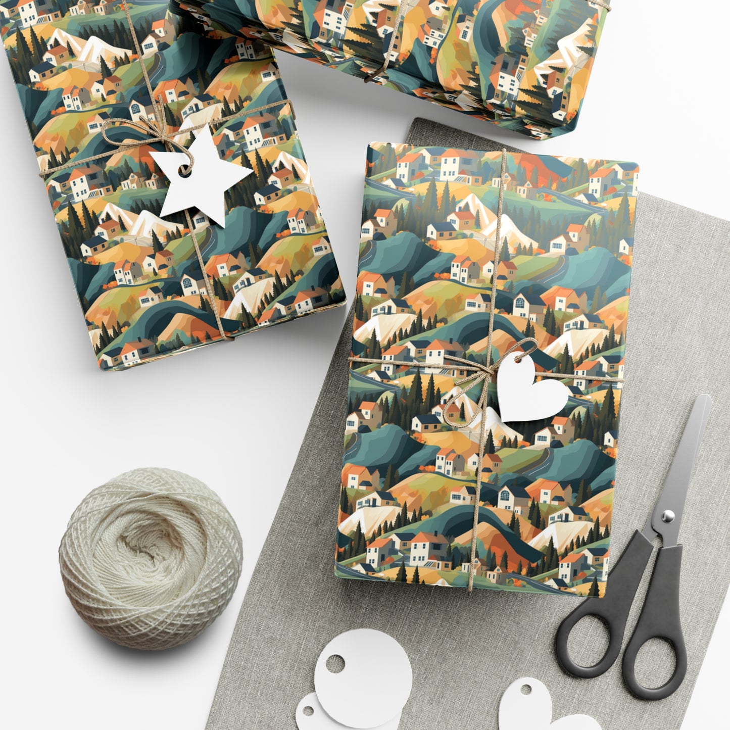 Modern Mountain Houses Pastel Gift Wrap