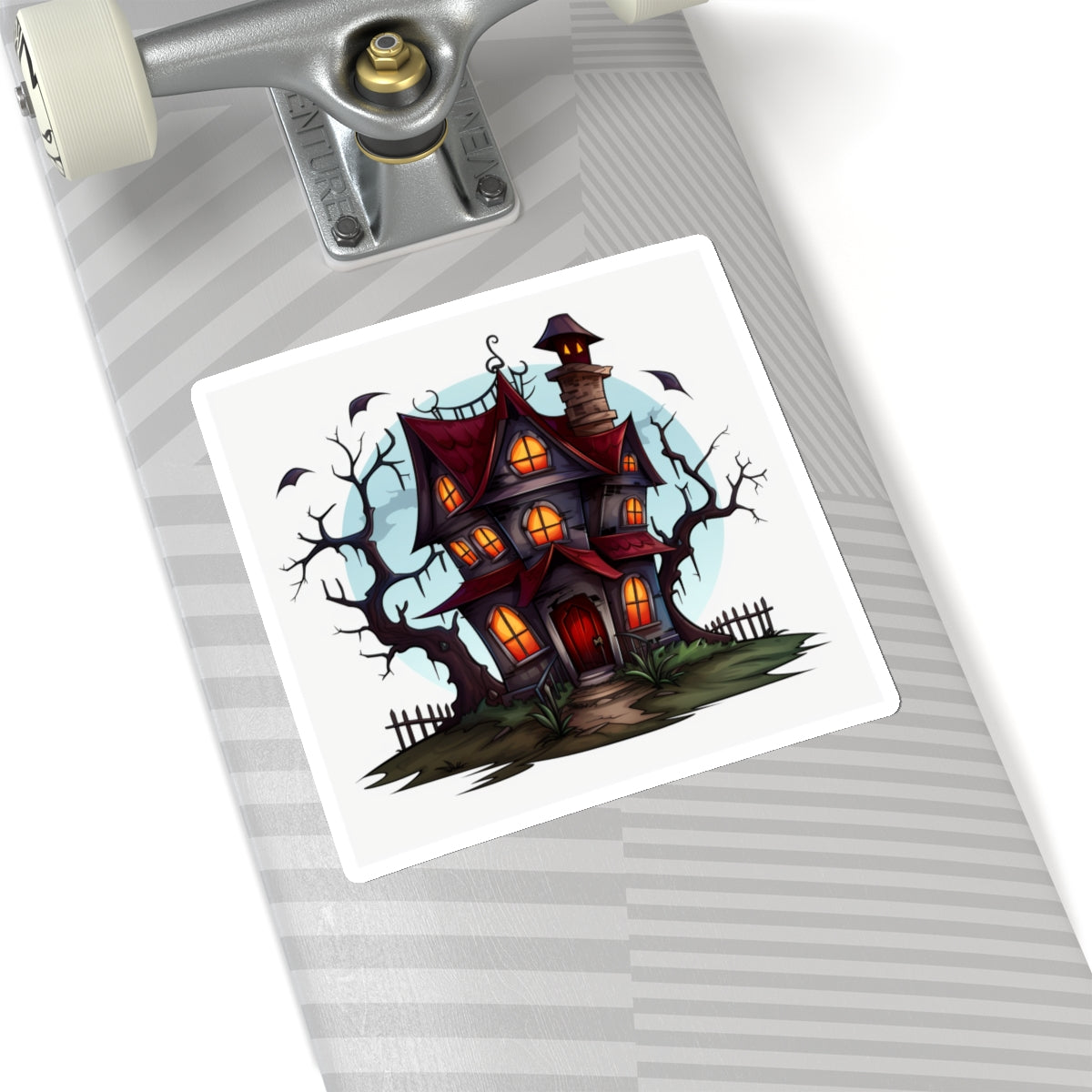 Creepy House Orange Windows Red Roof Sticker