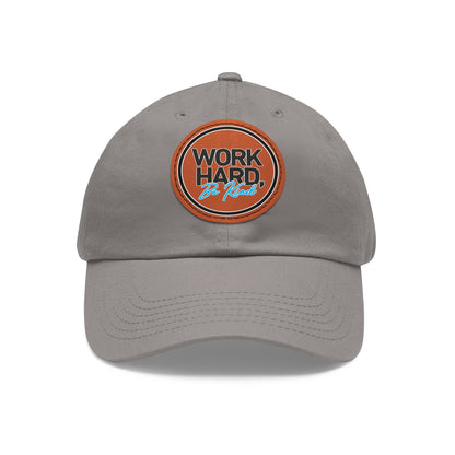 Work Hard Be Kind Black Circle Hat with Leather Patch