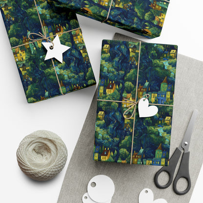 Neighborhood Collage Van Gogh Style Gift Wrap