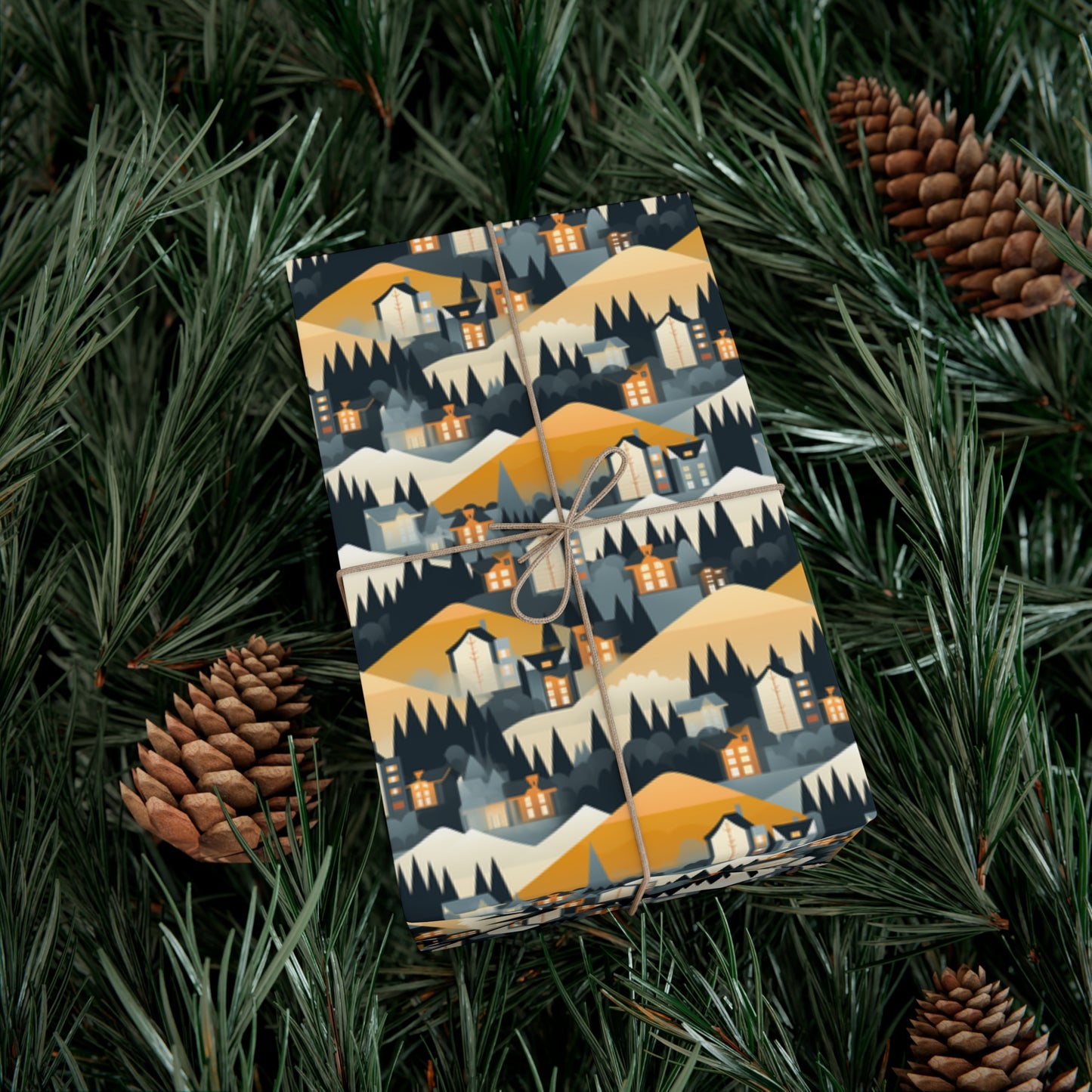 Modern Mountain Houses Flat Style Gift Wrap