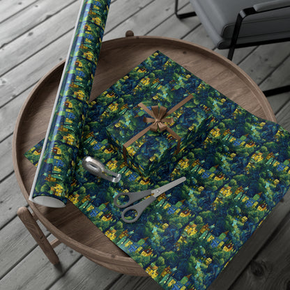 Neighborhood Collage Van Gogh Style Gift Wrap