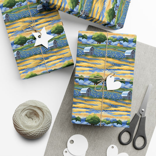 Barns and Blue Bonnets Gift Wrap