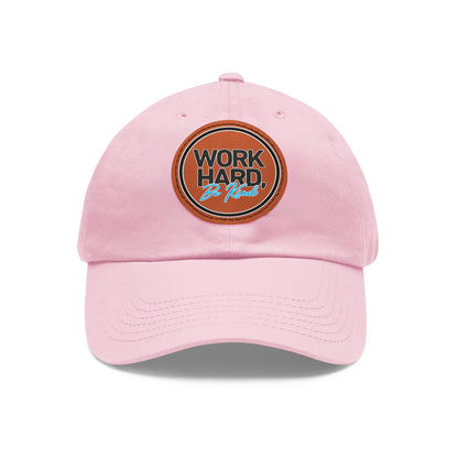 Work Hard Be Kind Black Circle Hat with Leather Patch