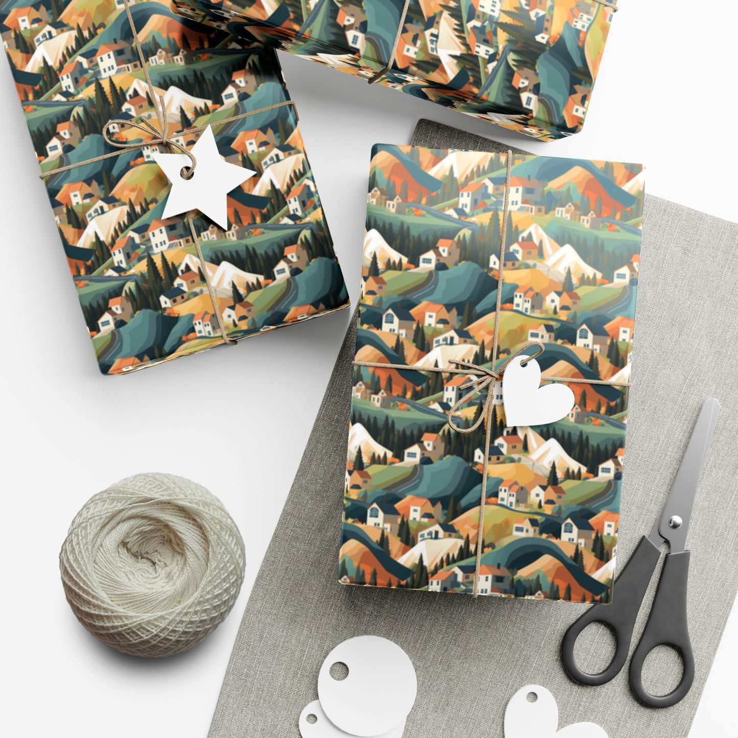 Modern Mountain Houses Pastel Gift Wrap