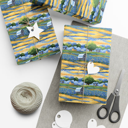 Barns and Blue Bonnets Gift Wrap