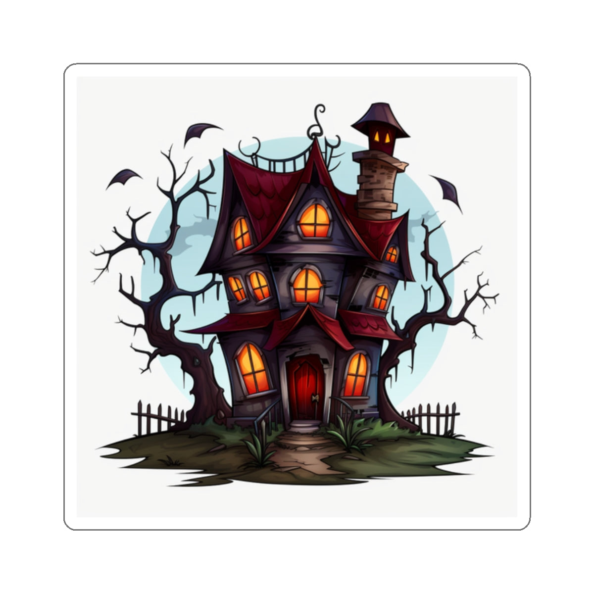 Creepy House Orange Windows Red Roof Sticker