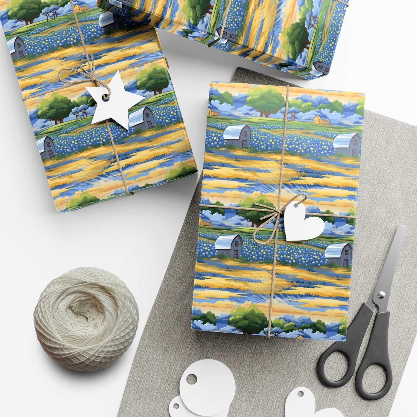 Barns and Blue Bonnets Gift Wrap