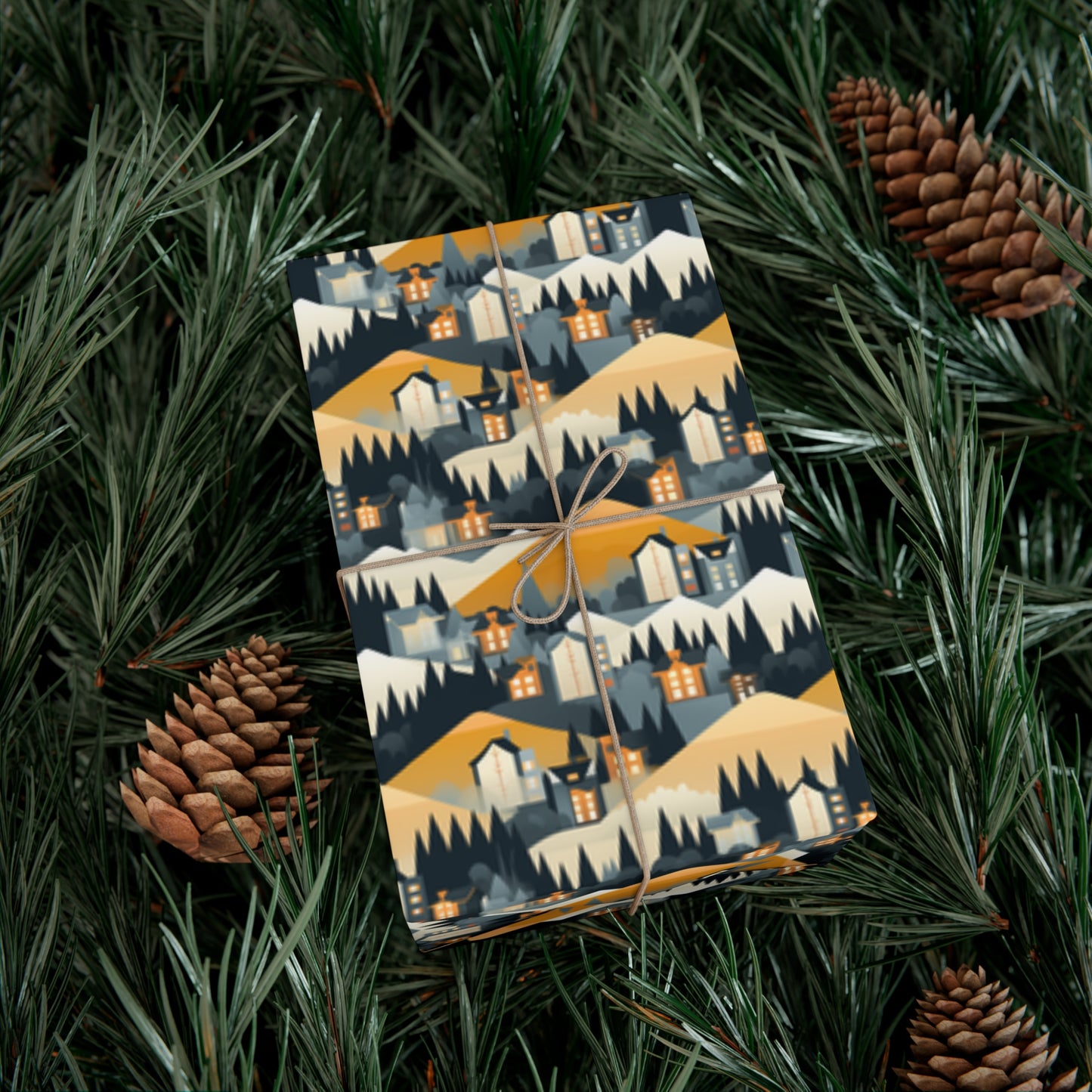 Modern Mountain Houses Flat Style Gift Wrap