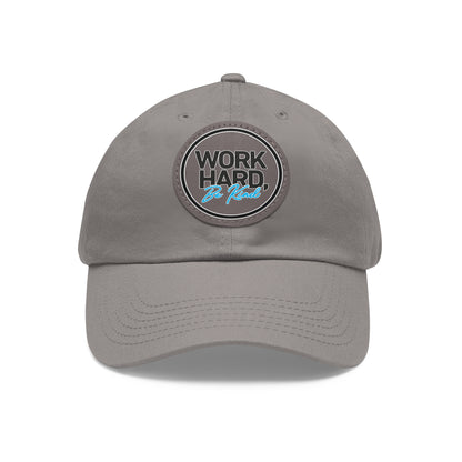 Work Hard Be Kind Black Circle Hat with Leather Patch