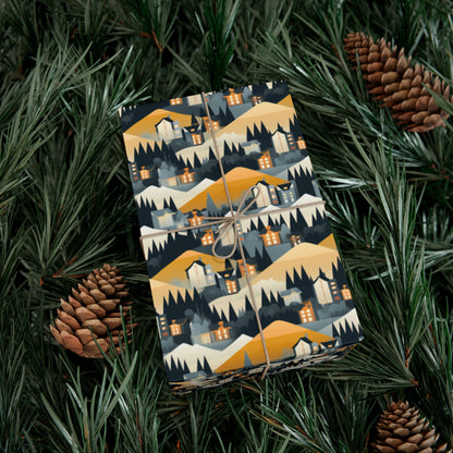 Modern Mountain Houses Flat Style Gift Wrap