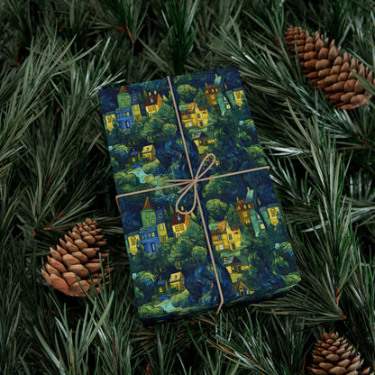 Neighborhood Collage Van Gogh Style Gift Wrap