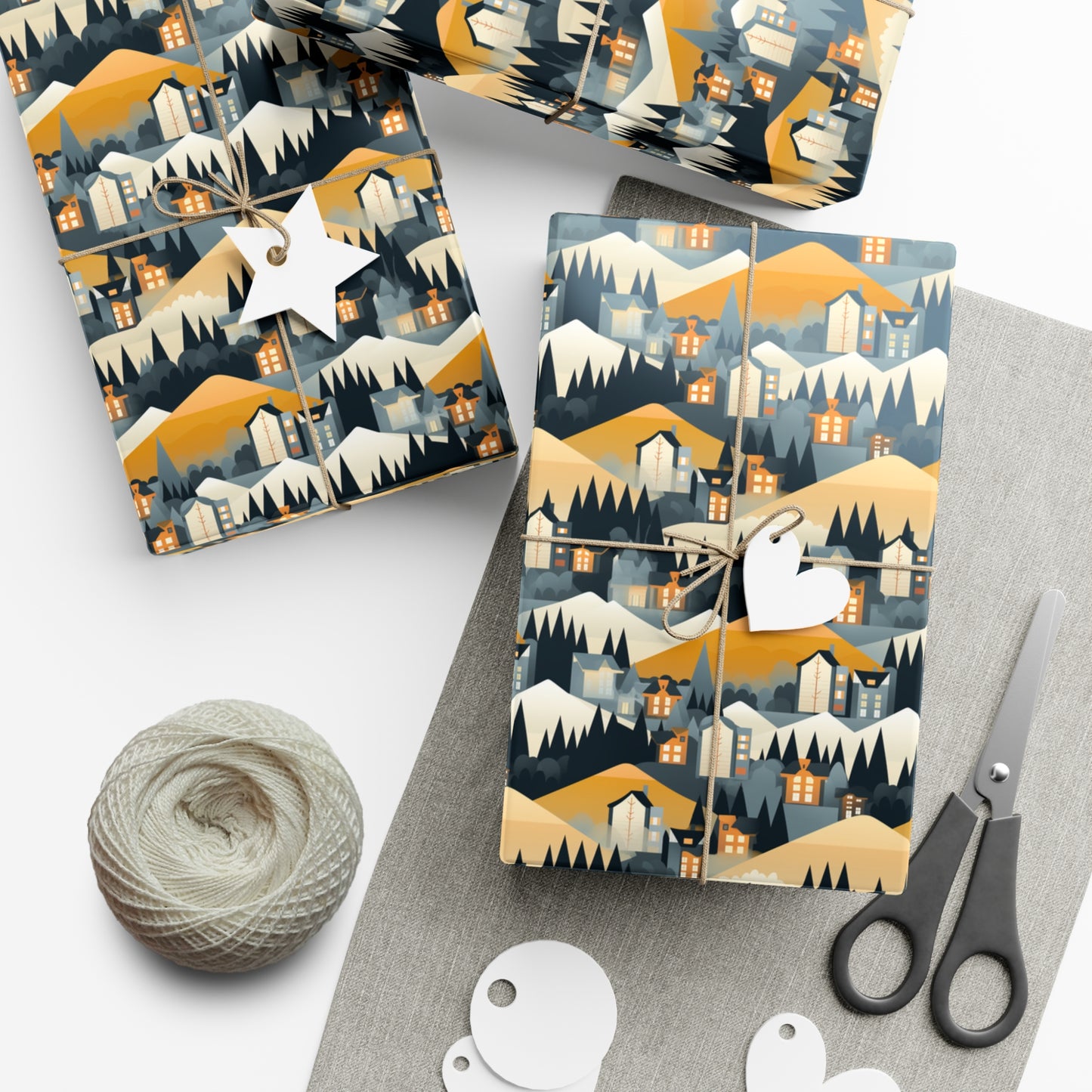 Modern Mountain Houses Flat Style Gift Wrap