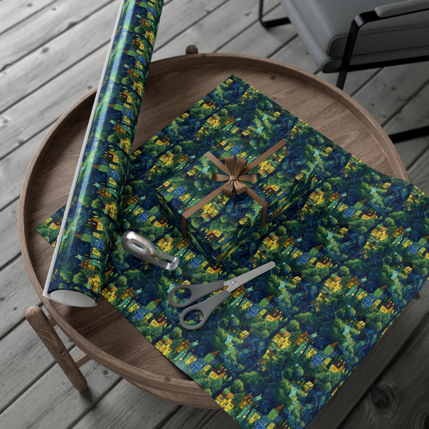 Neighborhood Collage Van Gogh Style Gift Wrap