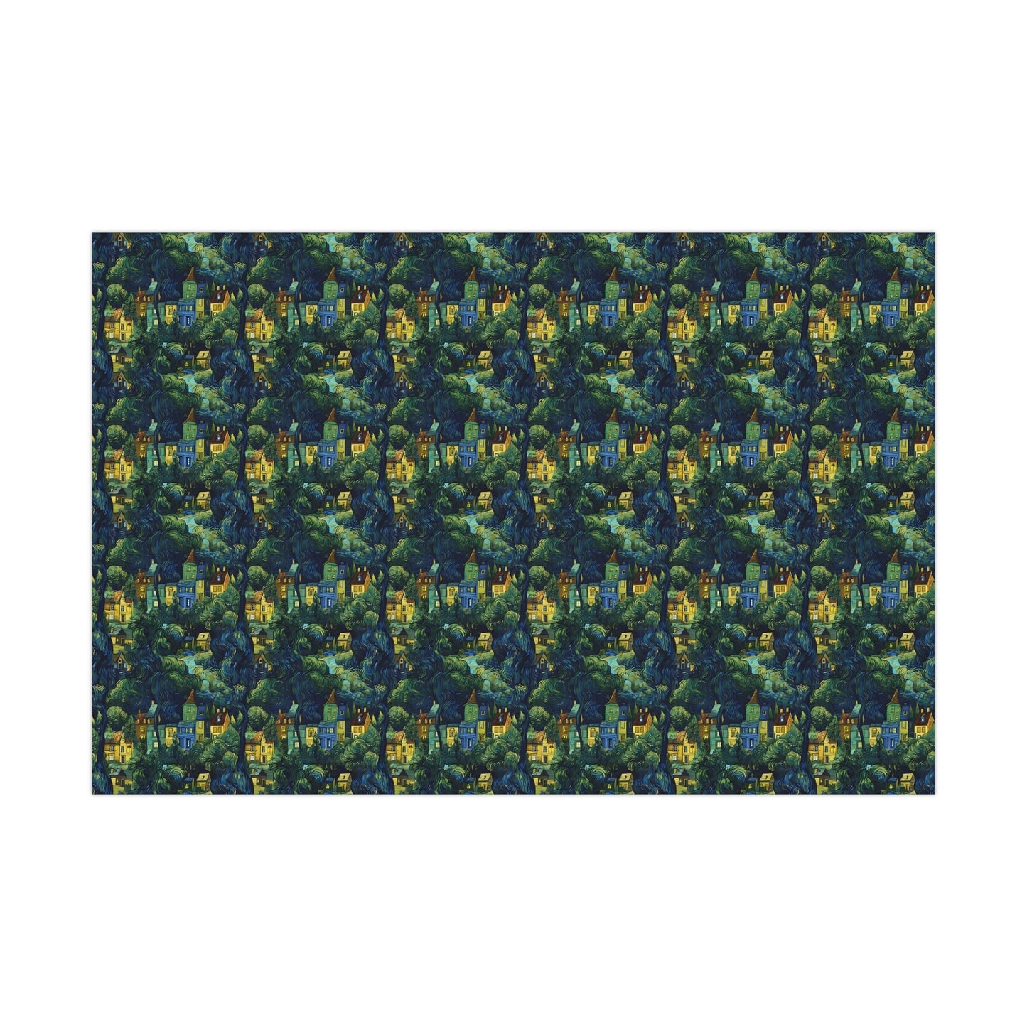 Neighborhood Collage Van Gogh Style Gift Wrap