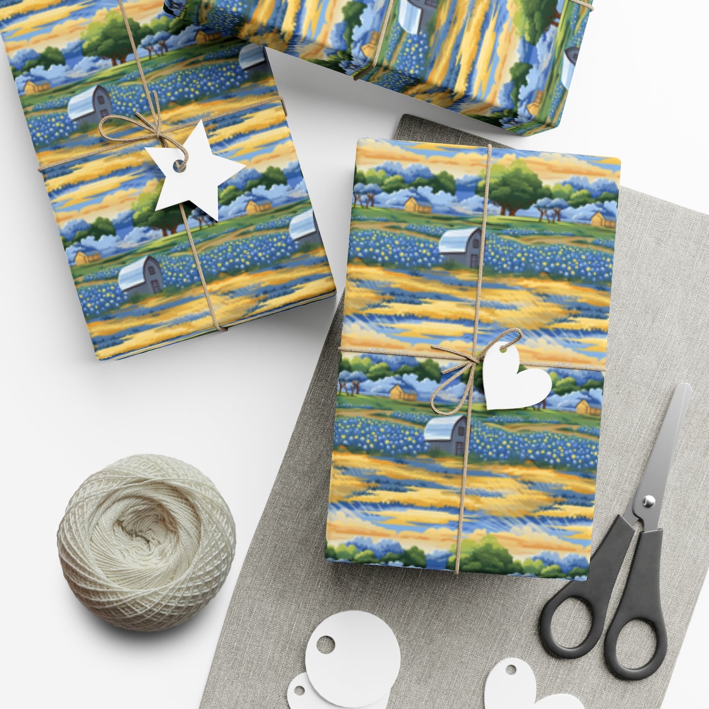 Barns and Blue Bonnets Gift Wrap