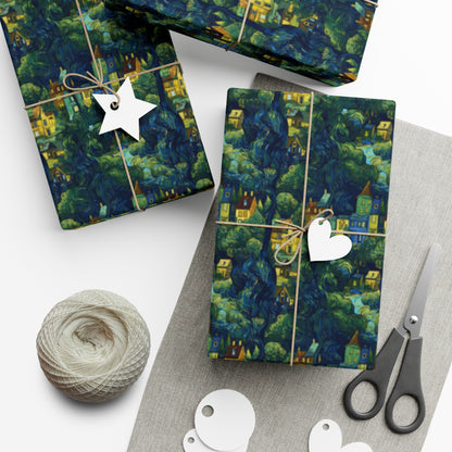 Neighborhood Collage Van Gogh Style Gift Wrap