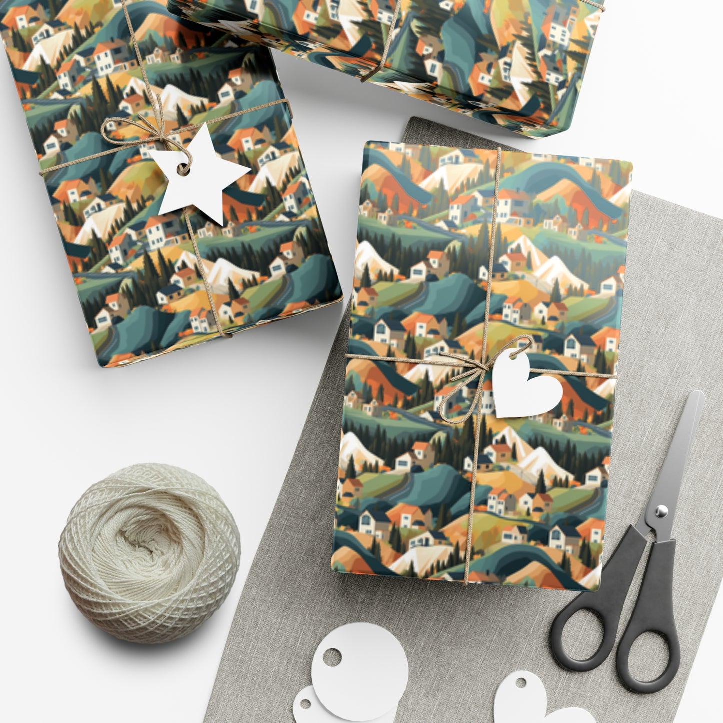 Modern Mountain Houses Pastel Gift Wrap