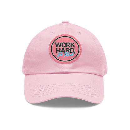 Work Hard Be Kind Black Circle Hat with Leather Patch