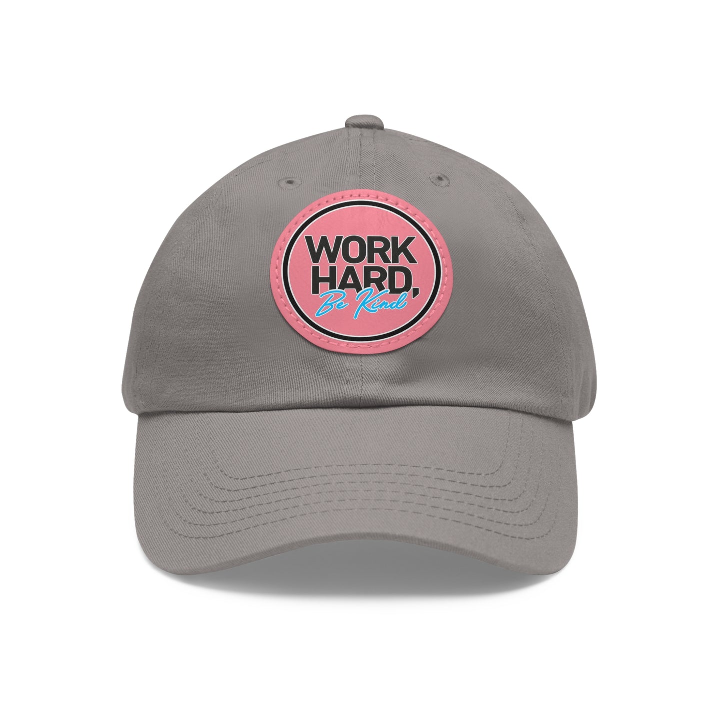 Work Hard Be Kind Black Circle Hat with Leather Patch