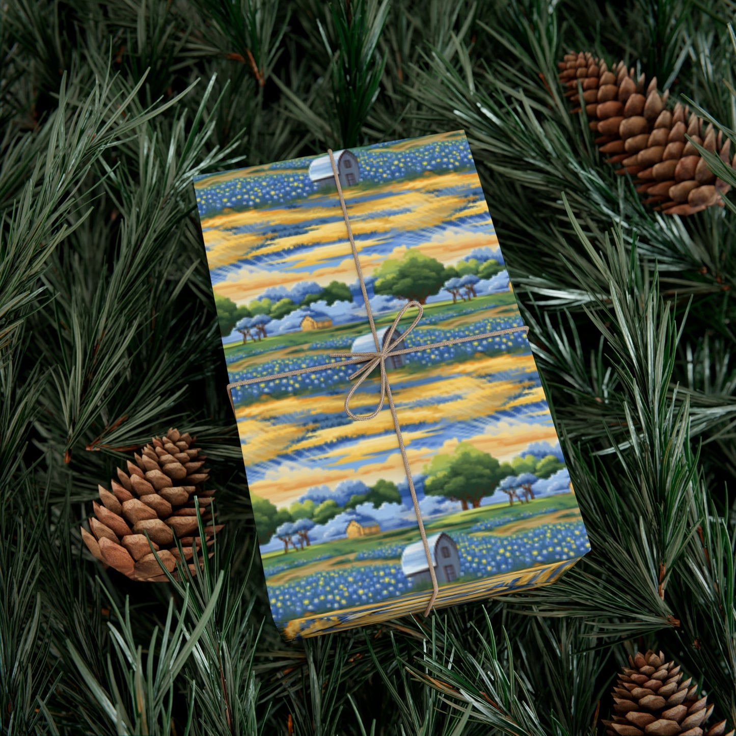 Barns and Blue Bonnets Gift Wrap