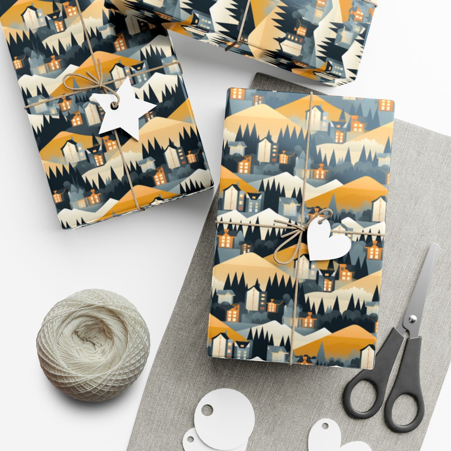 Modern Mountain Houses Flat Style Gift Wrap