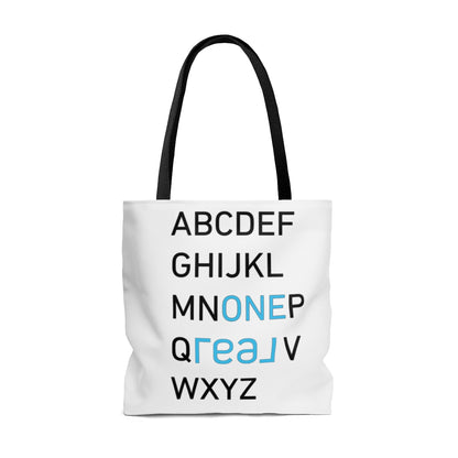 One REAL Alphabet AOP Tote Bag - REAL ESTATE Tease