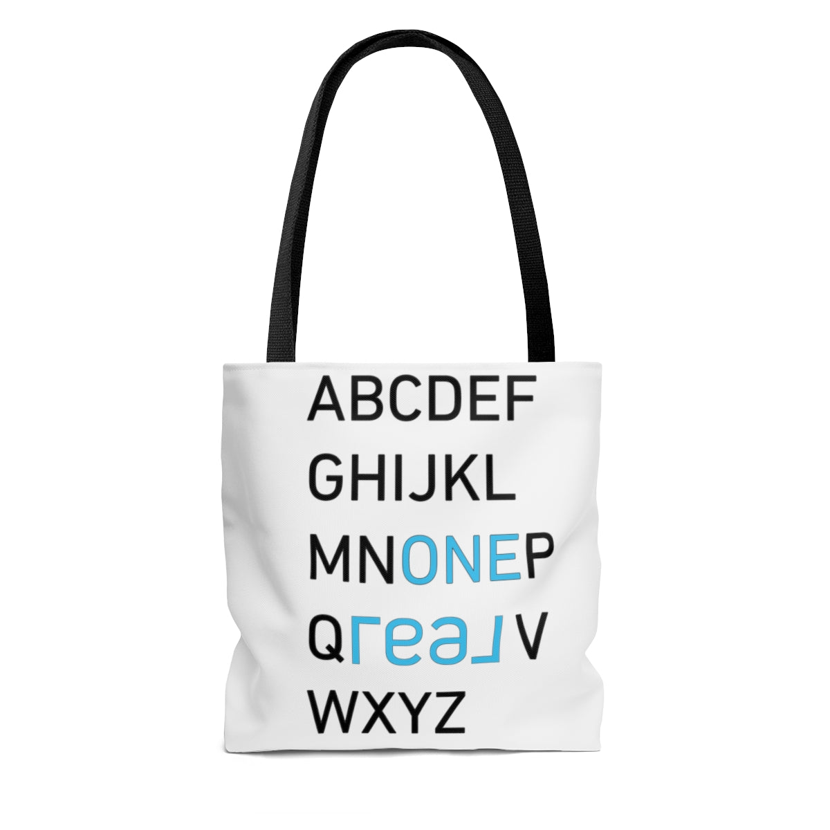 One REAL Alphabet AOP Tote Bag - REAL ESTATE Tease