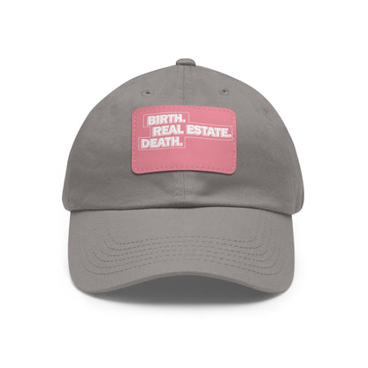 Birth. Real Estate. Death. Hat with Leather Patch